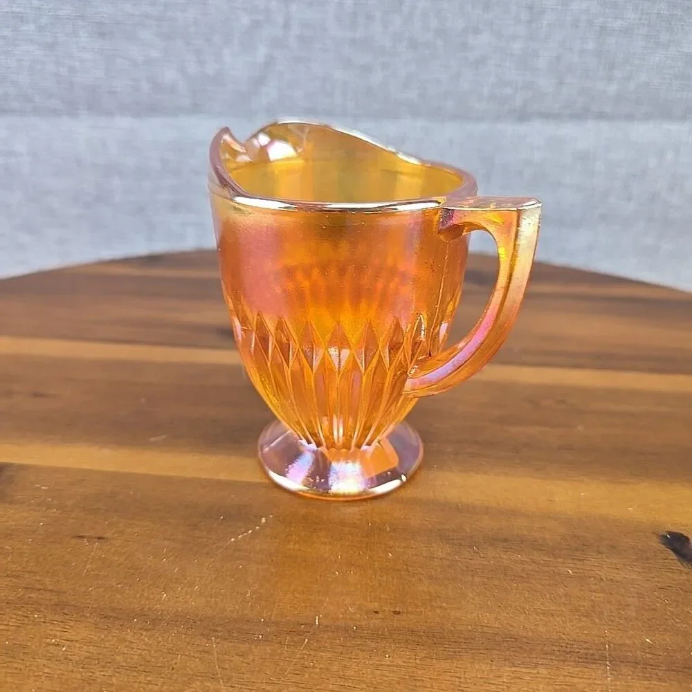 Jeannette Glass Anniversary Iridescent Marigold Creamer‎ Vintage Glassware